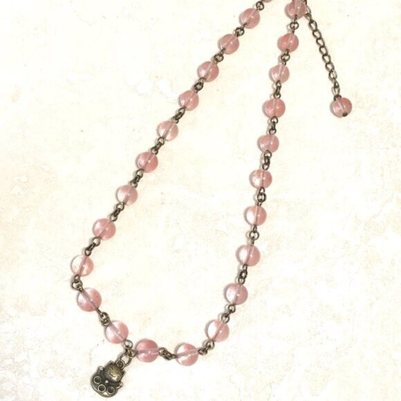 Cute Cherry Quartz Bronze Fortune Cat Adjustable Pendant Choker - Picture 7 of 16